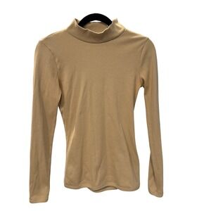 Abercrombie Y2K Women's M Ribbed Mock Neck Long Sleeve Top Tan Earthy Layering